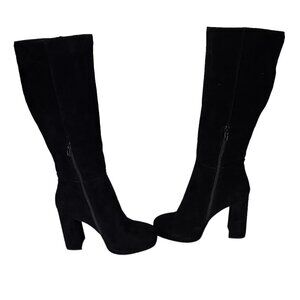 Steve Madden Black Knee High Suede Boots, SIZE 8.5, 3.5" Heeled Boots